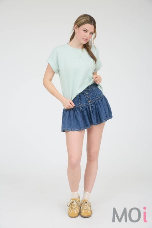 Crew Neck Cuff Sleeve Knit Top