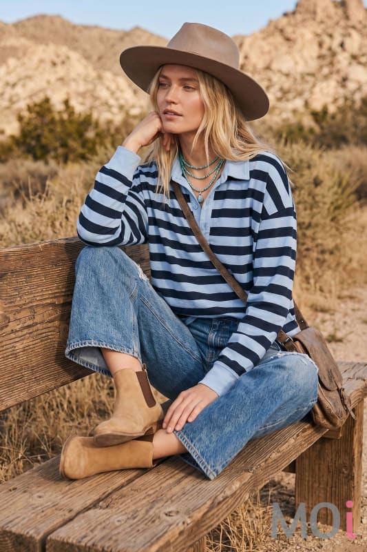 Oversized Stripe Rugby Polo Top