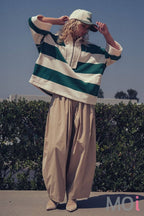 Oversized Half Zip Bold Stripe Statement Pullover Sweatshirt