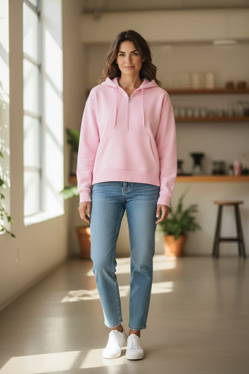 Basic Fleece Half Zip Up Hoodie