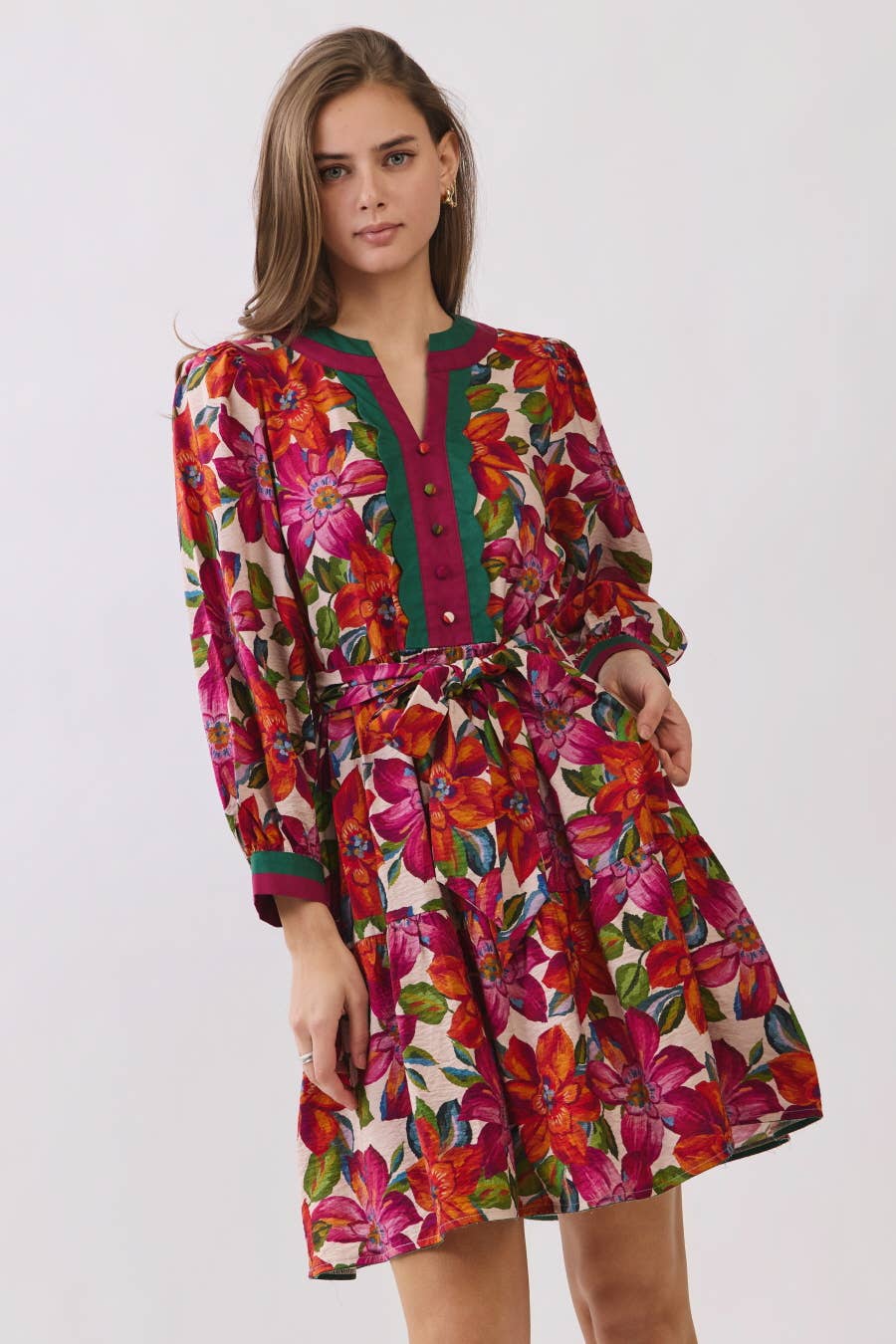 Mixed Floral Printed Mini Dress