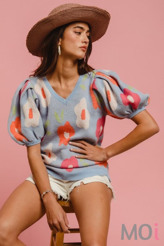 Floral Pattern Puff Sleeve