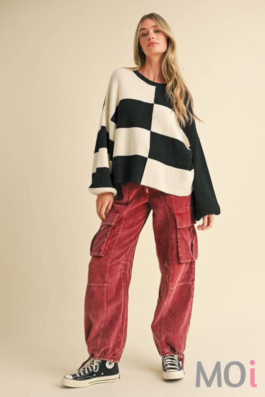 Oversized Mixed Color Block Sweater