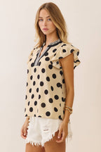 Polka Dot Flutter Sleeve Blouse