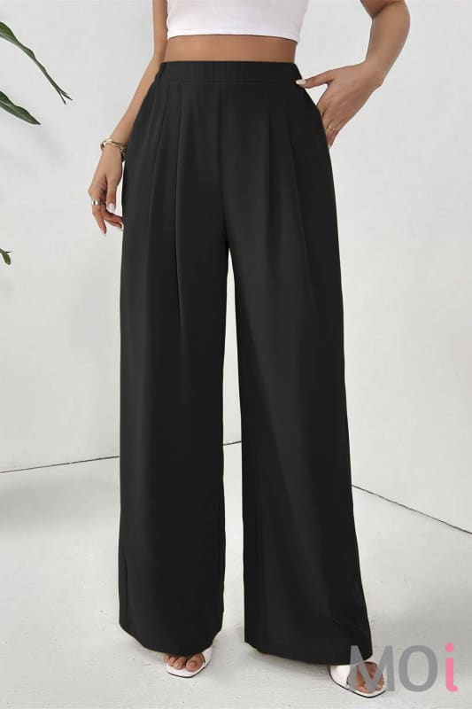 Casual stretch waist wide-leg wide-hip slacks