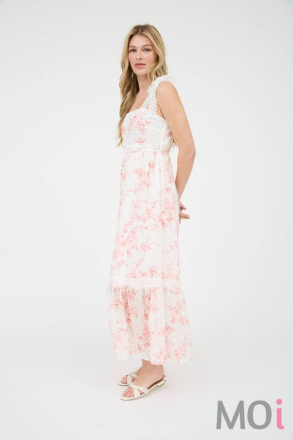Polka Dot Floral Eyelet Lace Trim Dress