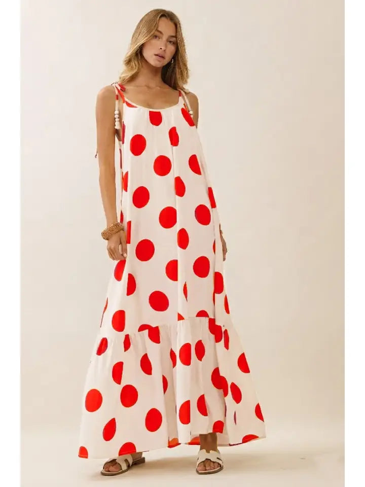 Polka dot tie-strap maxi dress