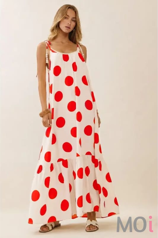 Polka dot tie-strap maxi dress