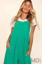 Solid Wide Leg Overalls Emerald