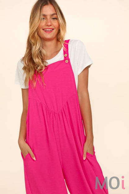 Solid Wide Leg Overalls Pink