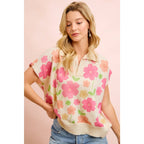 Flower Detail Top With Collar