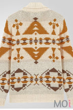 Vintage Western Aztec jacquard shawl-collar knit cardigan