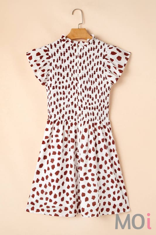 Abstract Printed Flutter Sleeve Smocked Bodice Dress