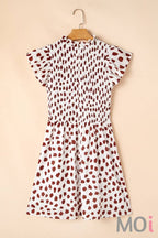 Abstract Printed Flutter Sleeve Smocked Bodice Dress