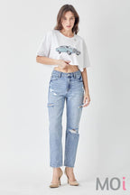 RISEN Distressed Slim Cropped Jeans