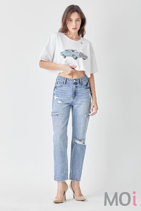 RISEN Distressed Slim Cropped Jeans