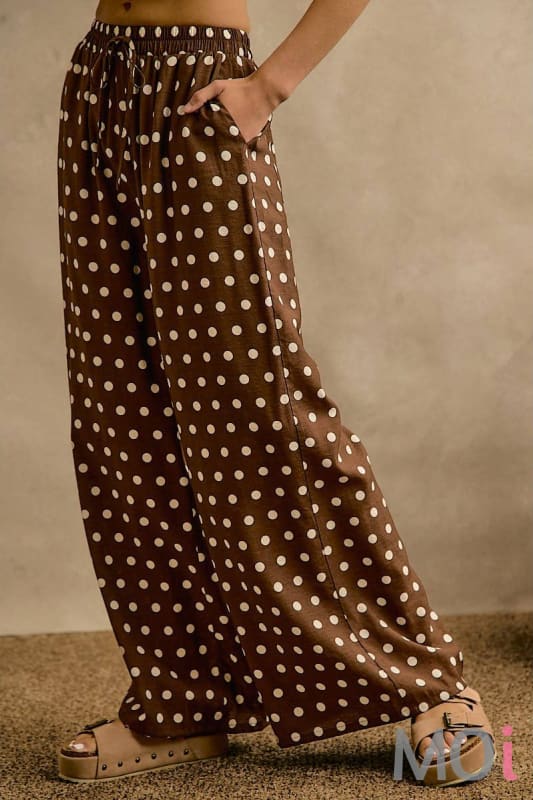 Polka Dot Elastic Waist Wide Pants