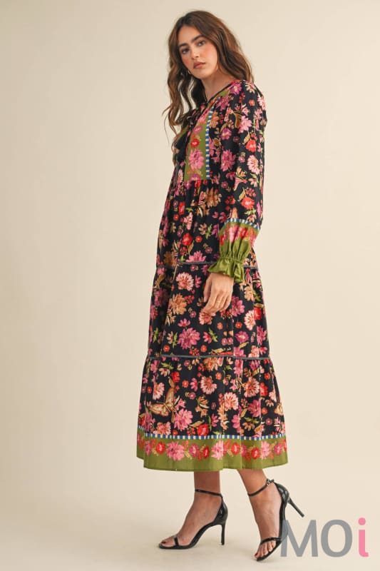 Floral Border Print Midi Dress