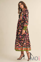 Floral Border Print Midi Dress