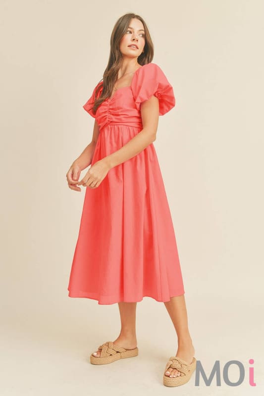 Puff Sleeve Midi Dress