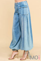 Ankle Drawstring Wide Denim Pants