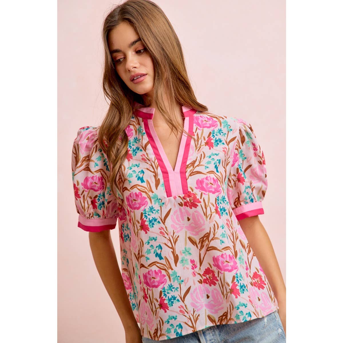 Flower Printed Woven Contrast Top
