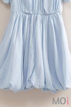 V-Neck Puff Sleeve Flowy Mini Dress