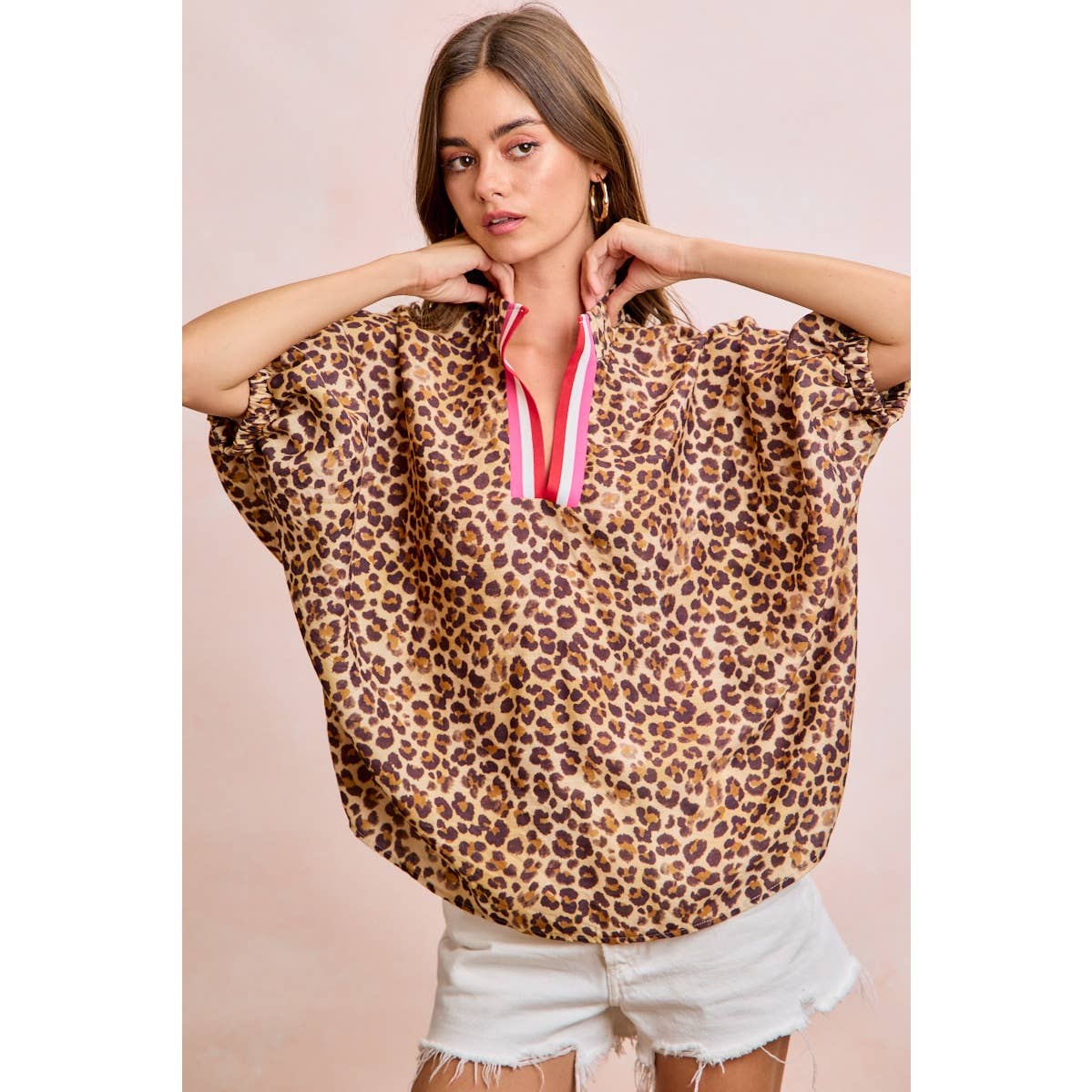 Leopard Print Contrast Banded Blouse
