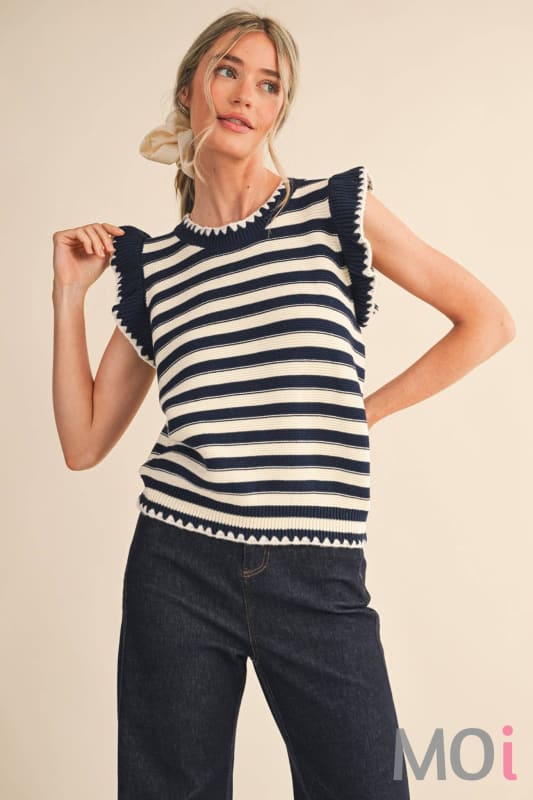 Striped Flutter Sleeve Sweater Top