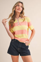 Striped Short Sleeve Sweater Knit