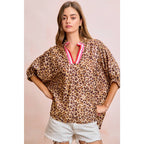 Leopard Print Contrast Banded Blouse