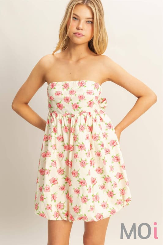 Floral Strapless Bubble Hem Mini Dress