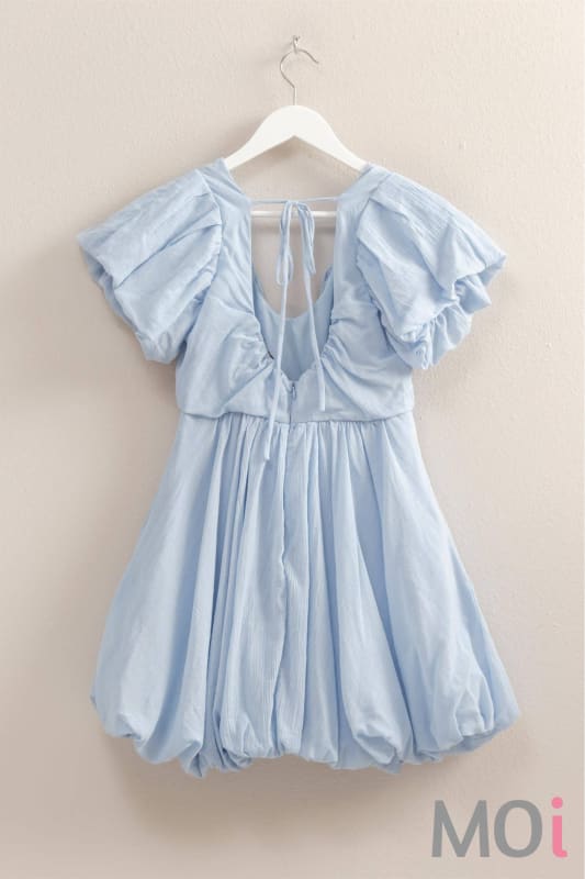 V-Neck Puff Sleeve Flowy Mini Dress