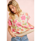 Flower Detail Top With Collar