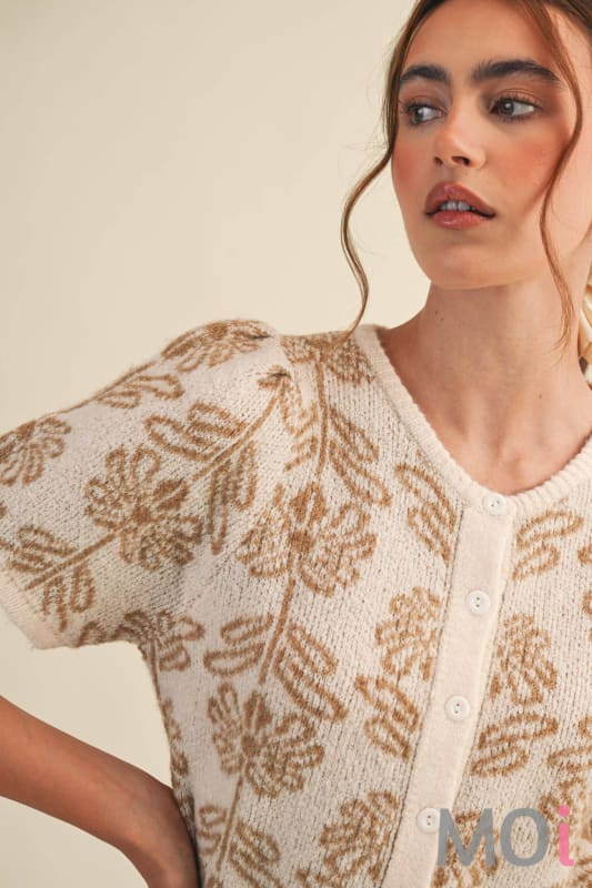 Floral Puff Sleeve Sweater Cardigan