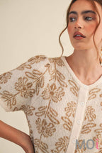 Floral Puff Sleeve Sweater Cardigan