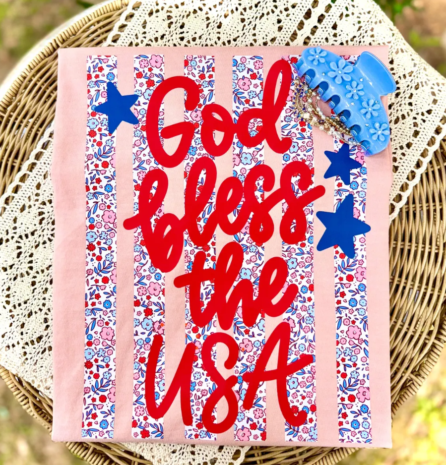 God Bless The USA Striped Shirt July 4th