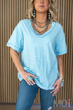 Raw Edge Detail Top Blue / Small Apparel & Accessories