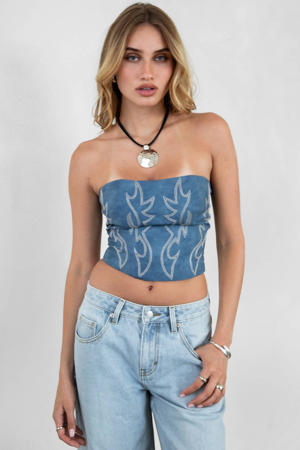 Vegan Leather Embroidered Western Corset Top