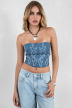 Vegan Leather Embroidered Western Corset Top
