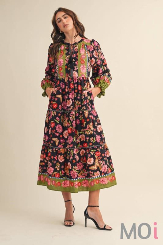 Floral Border Print Midi Dress