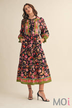 Floral Border Print Midi Dress