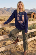 Western Horseshoe Cactus Knit Sweater