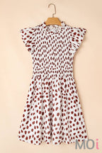 Abstract Printed Flutter Sleeve Smocked Bodice Dress