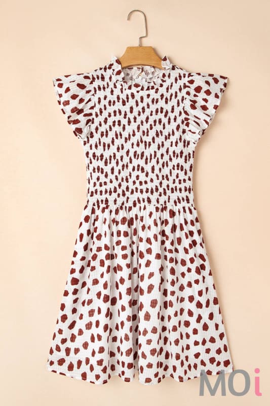 Abstract Printed Flutter Sleeve Smocked Bodice Dress