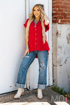 Pleated Button Woven Top Apparel & Accessories