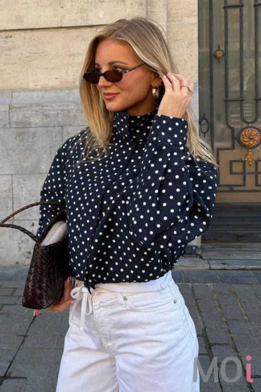 Oversized Polka Dot High Neck Zip-Up Jacket