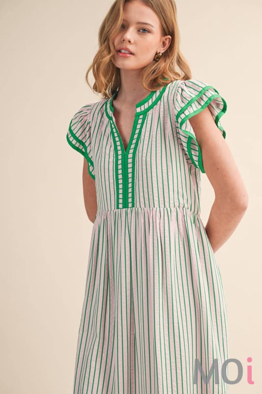 Striped Contrast Binding Midi Dress