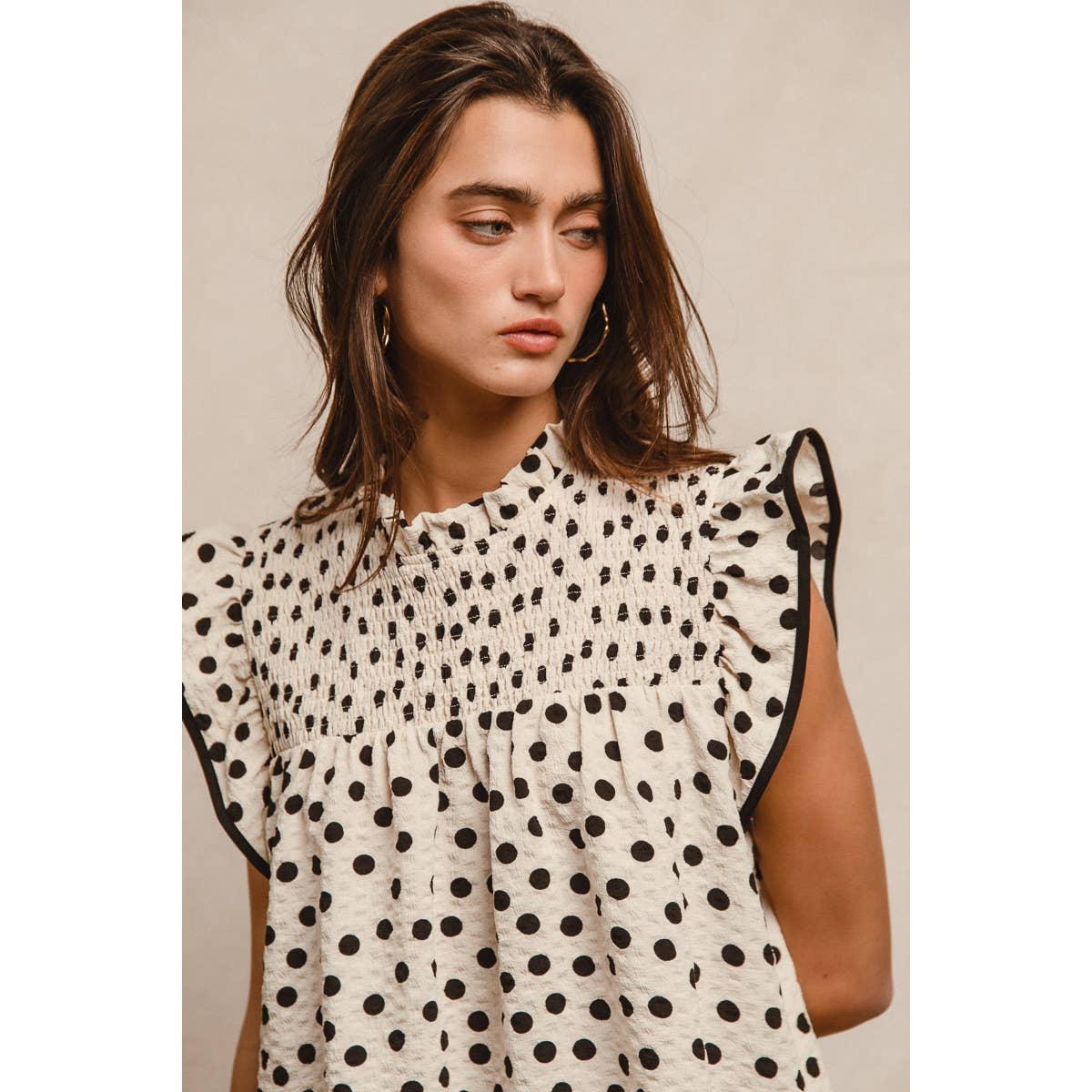 Dot Printed Smocked Yoke Top
