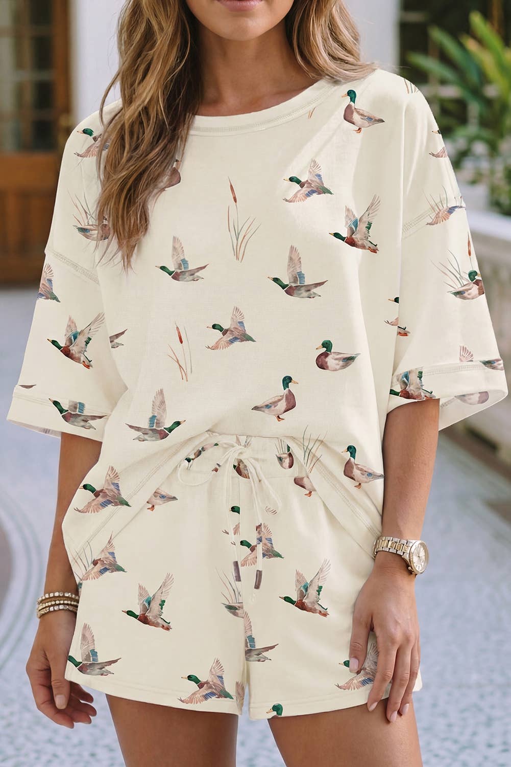 High Waisted Mallard Duck Print Shorts